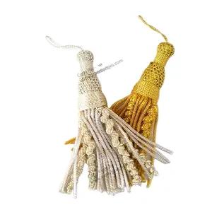 Cordon en corde de coton personnalisé, tissé, avec pompon et franges pour uniformes de cérémonie et bracelets d'amitié, pour rideaux - Product Image 1