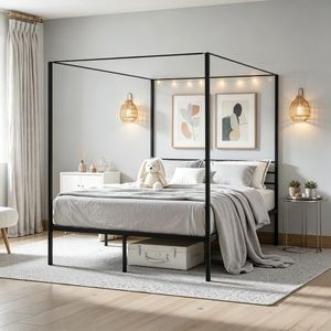Letto a baldacchino singolo, matrimoniale, king size in metallo con contenitore, per uso domestico, in ferro - Product Image 4