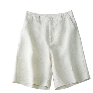 Shorts décontractés d'été pour hommes, taille mi-haute, coupe ample, 100% coton tissé, couleur unie, infroissable, fermeture boutonnée sur le devant, respirant, service OEM - Product Image 2