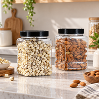 Pot de stockage rond en plastique PET de qualité alimentaire avec couvercle à poignées, récipient transparent pour noix, céréales et produits secs