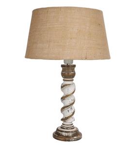 Lámpara de Mesa Rústica de Madera con Pantalla de Lino Beige, Fuente de Luz LED E27, CA 110V, Control por Interruptor, Decorativa, Tamaño Grande - Product Image 2