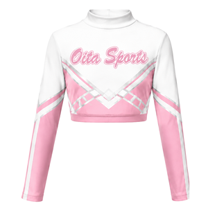 Maillot de cheerleading sublimé rose et blanc à manches longues – Tenue de sport d'équipe pour entraînement, performance athlétique, compétition et match - Product Image 1