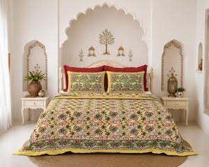 100% Cotton Screen Printed <b>Quilt</b> Bedding Set Reversible Floral Printed Blanket Set for Home Hotel <b>Winter</b> Use - Product Image 3