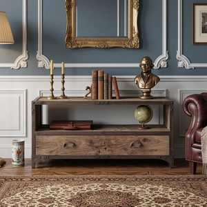 Mueble para TV Quini de Madera de Teca Maciza con Estructura de Acero, Estilo Rústico Industrial, Ecológico y Duradero, Consola de Entretenimiento para Sala de Estar - Product Image 3