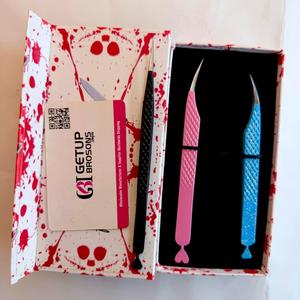 Custom Dolphin Eyelash Tweezers <b>Pink</b>/Blue Heart Cutout Plasma Plated Stainless Steel Smooth Tip 10mm 90 Degree Precision <b>Tools</b> - Product Image 4