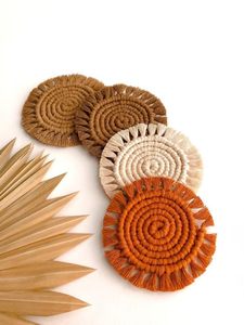 Sous-verres en macramé bohème faits à la main de qualité supérieure, sous-verres écologiques en coton, sous-verres tissés pour table basse - Product Image 3