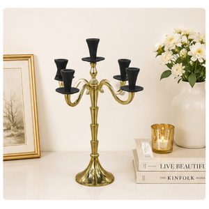 5 Arm Metal Candelabra Gold Wedding Centerpiece Table Decoration Bulk Wholesale <b>Black</b> and Gold <b>Candlestick</b> Holder for Events - Product Image 4