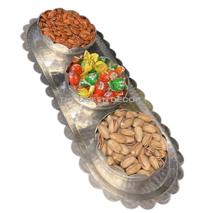 Juego de 3 piezas de cuencos y bandejas ovalados de acero inoxidable con acabado plateado, accesorios decorativos para el hogar - Product Image 1