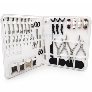 Hair Extension Tools <b>Kit</b> 52pcs White Storage Case Silver Stainless Steel Tools for Micro <b>Beads</b> Tape Hair Professional Stylists - Product Image 4
