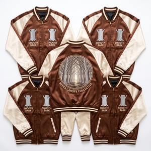 Blouson Bomber en Satin Zippé à Manches Raglan, Couleurs Rouille Cuivre Tan, Broderie au Dos Mill Sack Handlers Guild Gristmill, Vêtement d'extérieur Varsity, Vente en Gros - Product Image 5