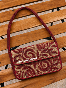 Handmade <b>Red</b> Gold Beaded Lightweight Luxury Shoulder Bag for Women with Floral Design Elegant Purse <b>Handbag</b> for Parties Weddings - Product Image 4