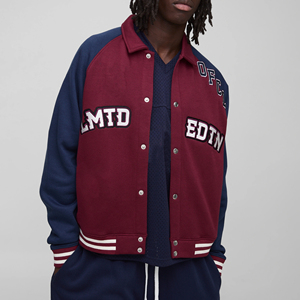 Blouson universitaire respirant pour homme, grande taille, avec patchs brodés et col montant enduit - Product Image 1