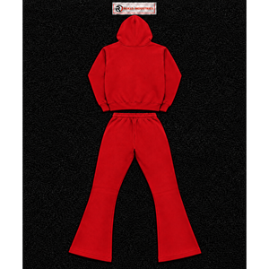 Ensemble de survêtement rouge pour homme, sweat à capuche zippé et pantalon évasé, deux pièces assorties, style décontracté streetwear, tenue de jogging, personnalisable, vente en gros, sport - Product Image 6