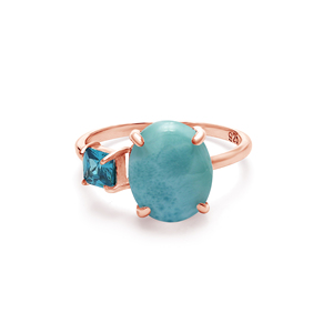 Anillo de Boda Clásico y Único de Plata de Ley S925 con Gema Cabujón de Topacio Azul Larimar Ovalado Natural, Joyería Fina - Product Image 6