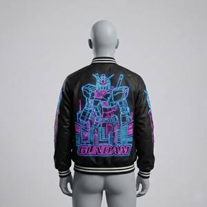 ผู้ผลิตแจ็คเก็ต OEM Cyberpunk Streetwear Satin Sukajan ลายปักหุ่นยนต์อนิเมะญี่ปุ่นสไตล์นีออน แจ็คเก็ตบอมเบอร์สำหรับผู้ชาย ของที่ระลึก - Product Image 2
