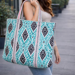 Sac fourre-tout matelassé en coton pour femme, imprimé vintage, grand format, doublure en toile lavable, petit sac à bandoulière pour le marché/l'épicerie, usage quotidien - Product Image 1