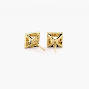 BRILLIANT DIAMANT Boucles d'oreilles clous en diamant de laboratoire Princess Halo 0,12 carat Or 14K plaqué rhodium Certifié IGI Taille brillant - Product Image 4