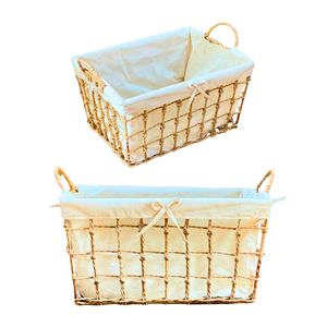 Panier de rangement en jacinthe d'eau naturelle, jonc de mer, rotin et bambou de haute qualité avec doublure en coton, idéal pour le linge et les jouets - Product Image 1