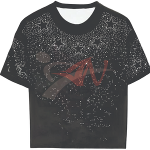 Rhinestone Star Bling T Shirt Women <b>Men</b> Crystal <b>Studded</b> Sparkle Fashion Top Luxury Streetwear Party Wear Custom Logo OEM ODM - Product Image 1