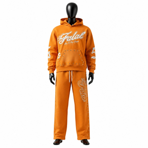 Sudadera con Capucha Naranja para Hombre, Informal, de Algodón, Felpa Francesa, con Logotipo Estampado, Bolsillo, Estilo Urbano Otoñal, Corte Regular - Product Image 4