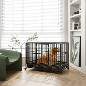 48\" Heavy Duty Dog <b>Crate</b> Large Metal Kennel with Lockable Wheels Double Door and Removable Tray Gray-XXL Size - Product Image 2