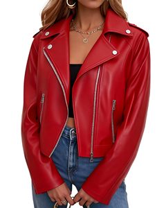 Chaqueta Corta de Cuero Sintético para Mujer, Estilo Motociclista, Personalizable al por Mayor - Product Image 4
