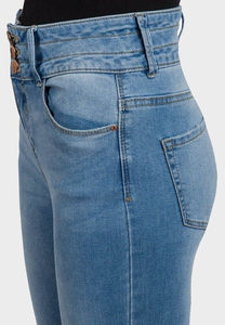 Jean skinny taille haute pour femme grande taille, longueur intégrale, en denim délavé, style décontracté, fermeture boutonnée - Product Image 4
