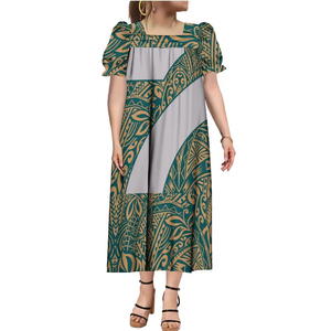Vestidos Muumuu de Alta Calidad con Cuello Cuadrado y Mangas Abullonadas para Damas, Estampado Tribal Polinesio, Vestido Mumu Micronésico - Product Image 5