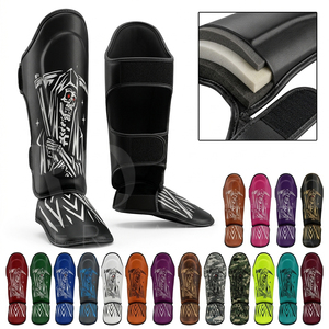 Protège-tibias en cuir véritable de haute qualité pour Muay Thai, Kickboxing, MMA – Équipement de protection pour l'entraînement de boxe - Product Image 1