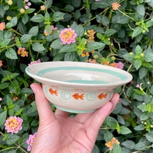 Contemporary Handcrafted Ceramic Pasta Bowl Coastal Fish Motif Smooth Spiral Glaze for Artistic <b>Tabletop</b> Presentation - Product Image 3
