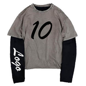 เสื้อยืดแขนยาวผู้ชายแบบใหม่สองชั้น ลายพิมพ์กีฬากลางแจ้ง สีซีดแบบซันเฟด ผ้าคอตตอนถัก สั่งทำได้ - Product Image 1