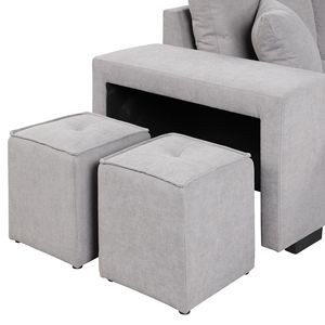 Divano Sezionale a L Reversibile da 265,7 cm con 3 Posti, Letto Estraibile, Chaise Longue con Contenitore e 2 Sgabelli - Arredamento Soggiorno - Product Image 1