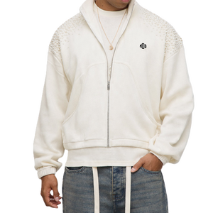 Streetwear Label Premium Bling Hotfix Rhinestone Zip Up Hoodies High GSM Fleece Oversized Boxy Fit Fashion Brand Manufacturing - Product Image 4