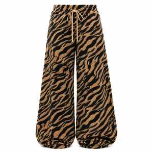 Custom Women's Tiger Print Fleece Wide Leg Pants Mid Waist Drawstring Loose Fit Casual Full Length <b>Animal</b> <b>Pattern</b> Pants Winter - Product Image 3
