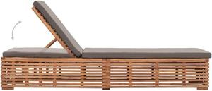 Chaise longue en teck avec coussin gris, dossier réglable, lit de jour contemporain pour l'extérieur avec pieds coniques - Product Image 4