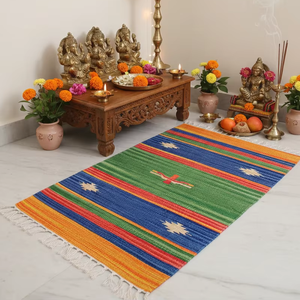 Alfombra/alfombra de pasillo de algodón afelpado floral moderno, reversible, lavable y hecho a mano para ejercicio, viajes y uso doméstico - Product Image 1