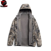 Jaket Softshell Outdoor Premium Custom Print Berkerudung, Tahan Air, Tahan Angin, Bernapas, Performa Tinggi untuk Berburu dan Mendaki Gunung Pria