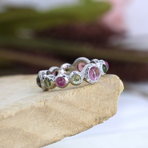 Anillo de Eternidad de Plata de Ley 925 con Turmalina Verde y Rosa Natural, Hecho a Mano, con Múltiples Piedras Preciosas, Joyería Fina para Mujer, Venta al Por Mayor - Product Image 4