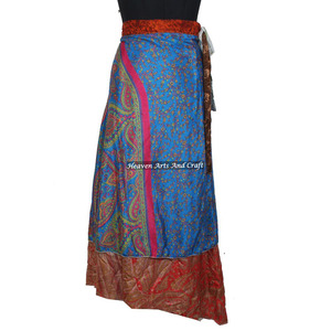 Vintage Silk <b>Wrap</b> <b>Around</b> <b>Skirts</b> 2 Layer Reversible Magic Silk Saris <b>Wrap</b> Long <b>Skirt</b> Vintage Art Silk Reversible Magic - Product Image 4