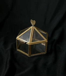 Modern Luxury Metal Glass <b>Mirror</b> Jewelry Organizer Storage <b>Box</b> Gold Metal Frame Flower Top Necklace Organization - Product Image 2