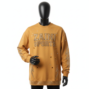 เสื้อสเวตเชิ้ตคอกลมผ้าฝ้ายฟลีซ 320 GSM สีน้ำตาลอูฐ แต่งโลโก้ประดับเพชร สำหรับผู้ชาย สไตล์สตรีทแวร์ - Product Image 1