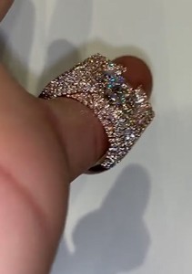 Bagues en argent plaqué avec moissanite simulée entièrement pavée, motif floral, pour femmes exquises, bagues de mariage en moissanite - Product Image 3