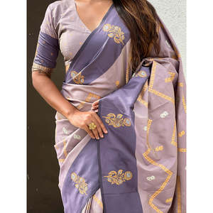 Elite Weaves Lavender Soft Silk Dusty Concept Zig Zag Zari Woven Saree Elegant <b>Club</b> <b>Dresses</b> - Product Image 5