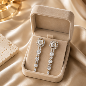 Asscher Cut Diamond Women's <b>Earring</b> Vintage Inspired Moissanite 925 Sterling <b>Silver</b> <b>Drop</b> <b>Earrings</b> - Product Image 5