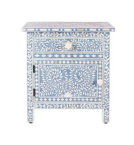 Mesita de Noche Moderna con Incrustaciones de Hueso, Patrón Geométrico Único, Superficie Lisa y Durabilidad Prolongada - Product Image 5