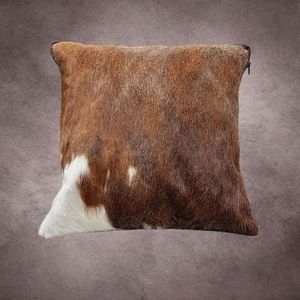 Square Cowhide Pillow 24x24in Brown and White Fur Home Decor - Product Image 3