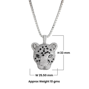 Iced Out Leopard Head Pendant for <b>Men</b> <b>Silver</b> Tone Moissanite Hip Hop Jewellery with Black Detailing - Product Image 3