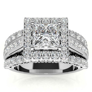 Anillo Clásico de Oro de 14K con Diamantes Cultivados en Laboratorio, Corte Princesa, Multibanda, para Compromiso/Boda/Aniversario, para Mujer - Product Image 1