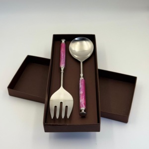 High Quality Metal Decorative Serving Set Stainless Steel Silver Salad <b>Server</b> Set With Resin Handle Kitchenware Spoon Set - Product Image 6