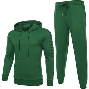 Custom Men Streetwear Solid Cotton Hooded Sweatsuit <b>Distressed</b> Embroidery Patch Cropped Hoodie Sweatpants Set Casual - Product Image 1